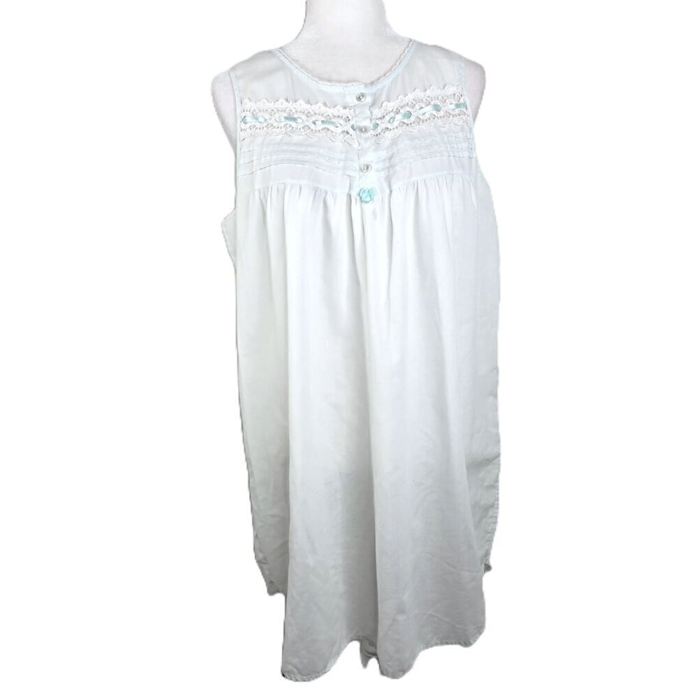 Vintage Women's Light Green Crochet Lace Ribbon Sleeveless Housedress Nightgown